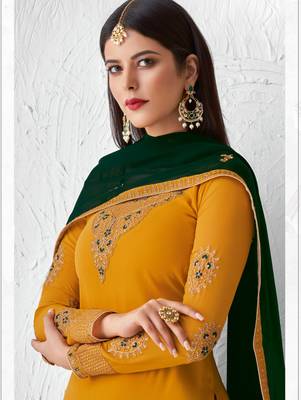 Yellow embroidered georgette salwar 2