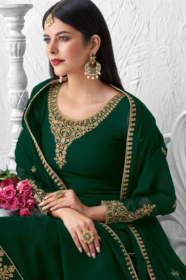 Green embroidered georgette salwar 4