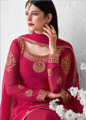 Pink embroidered georgette salwar 4
