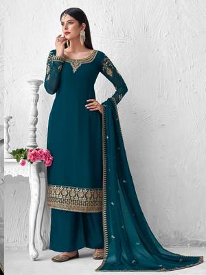 Teal embroidered georgette salwar 1