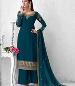 Teal embroidered georgette salwar