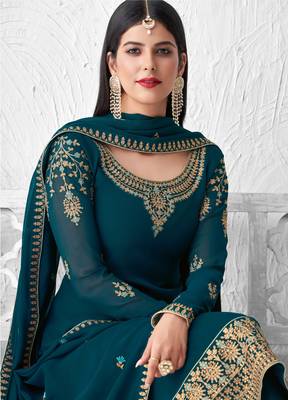 Teal embroidered georgette salwar 2