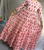 Pink Colored Full Flared Floor Length Dress With Gotta Patti Lace
