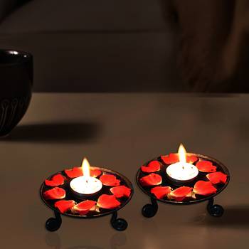 Living Room Decor Black Tea Light Candle Home Decorative Romantic Lighting Candlestick Holder Wrought Iron Set of 2 2