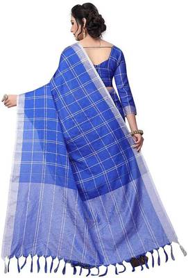 Royal Blue Woven Cotton silk blend Saree With Blouse 2