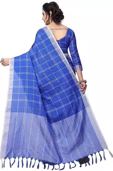 Royal Blue Woven Cotton silk blend Saree With Blouse