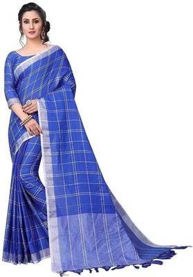 Royal Blue Woven Cotton silk blend Saree With Blouse 1