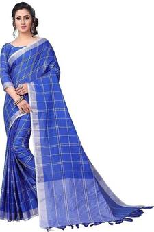 Royal Blue Woven Cotton Silk Saree With Blouse