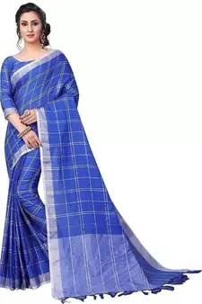 Royal Blue Woven Cotton Silk Saree With Blouse