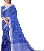 Royal Blue Woven Cotton Silk Saree With Blouse
