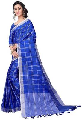 Royal Blue Woven Cotton silk blend Saree With Blouse 3