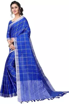 Royal Blue Woven Cotton silk blend Saree With Blouse