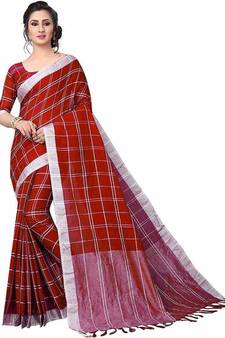 Dark Red Woven Cotton silk blend Saree With Blouse