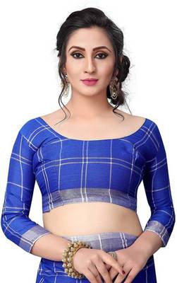 Royal Blue Woven Cotton silk blend Saree With Blouse 4