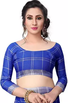 Royal Blue Woven Cotton silk blend Saree With Blouse