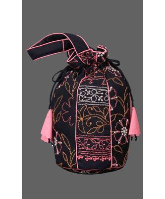 Ada Hand Embroidered Black Chanderi Lucknow Chikankari Potli A533695 1