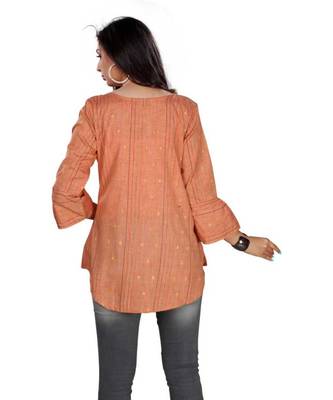 Women Self Design, Woven Design Pure Cotton A-line Kurta (Orange) 2