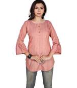 Women Self Design, Woven Design Pure Cotton Straight Kurta (Pink)