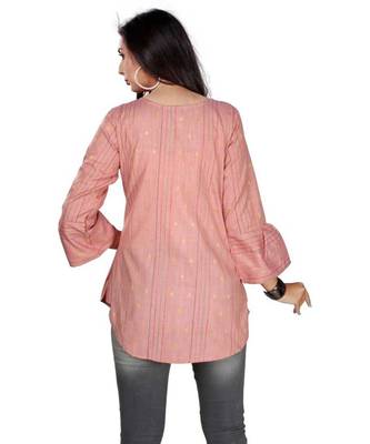 Women Self Design, Woven Design Pure Cotton Straight Kurta (Pink) 2