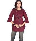 Women Embroidered Khadi Cotton Straight Kurta (Pink)