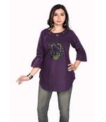 Women Embroidered Khadi Cotton Cape Top Kurta (Purple)