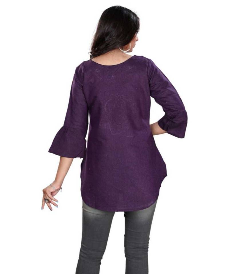 Women Embroidered Khadi Cotton Cape Top Kurta (Purple)