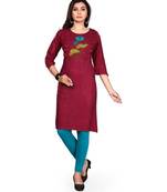 Women Embroidered Rayon Straight Kurta (Pink)