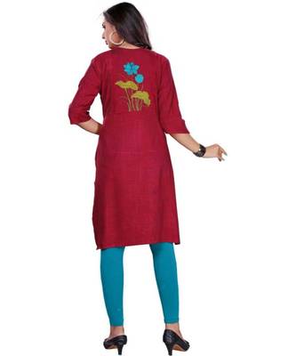 Women Embroidered Rayon Straight Kurta (Pink) 2