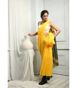 Yellow And Pista Green Blended Silk Saree With Blouse