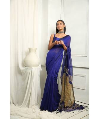 Blue Makhline Blended Silk Saree With Blouse 1