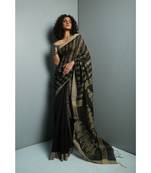 Black  Woven Blended Cotton Saree with Blouse