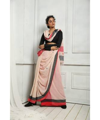 Off White Pure Cotton Saree With Blouse 1