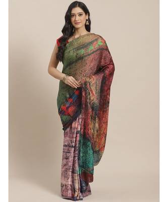 Shaily Women's Green Satin Printed Saree 1