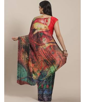 Shaily Women's Green Satin Printed Saree 2