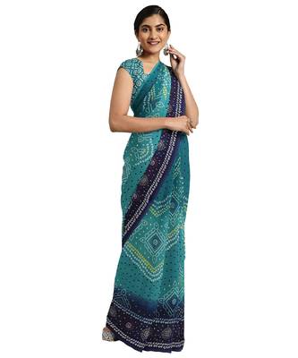 Shaily Women's Blue Georgette Printed Saree 1