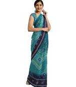 Shaily Women's Blue Georgette Printed Saree