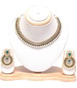 Green colour kundan necklace with earrings online