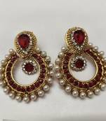 Maroon earrings With Moti Pearl