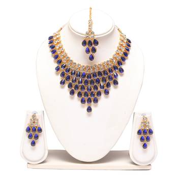 royal blue metal necklace set with gold plated design 1