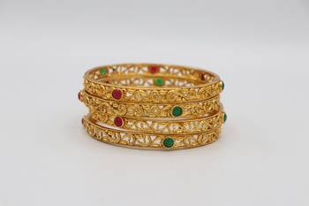 Gold Plated Stone Studded Bangles Set of 4 3