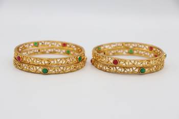 Gold Plated Stone Studded Bangles Set of 4 4