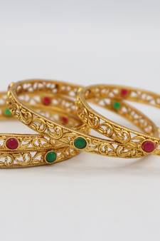 Gold Plated Stone Studded Bangles Set of 4