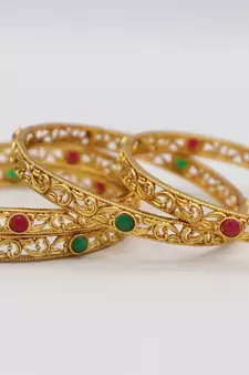 Gold Plated Stone Studded Bangles Set of 4