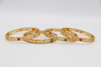 Gold Plated Stone Studded Bangles Set of 4 5
