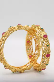 Gold Plated Stone Studded  Designer Set of 2 Bangles