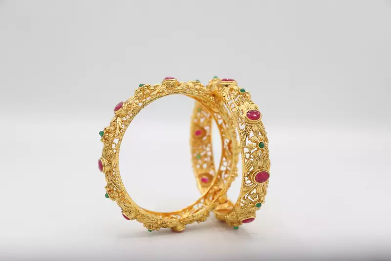 Gold Plated Stone Studded  Designer Set of 2 Bangles