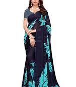 Blue printed georgette saree with blouse