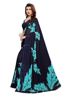 Blue printed georgette saree with blouse 2