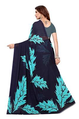 Blue printed georgette saree with blouse 4
