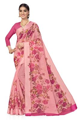 Pink woven cotton saree with blouse 1